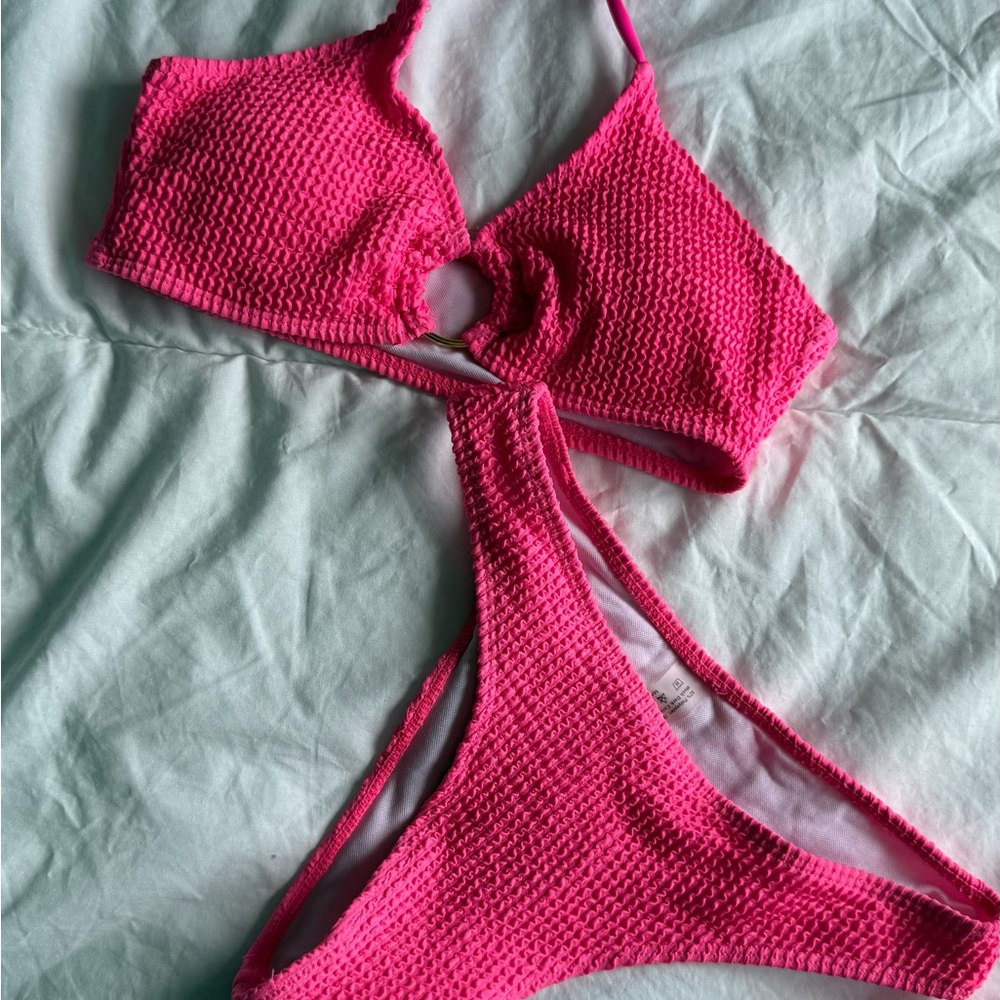 SHEIN Hot Pink Textured Bikini
